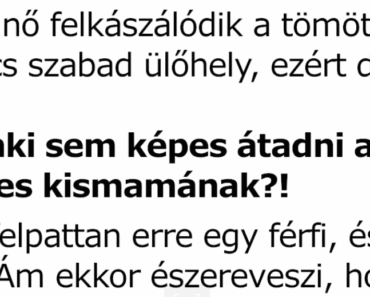 Egy nő felkászálódik a tömött buszra