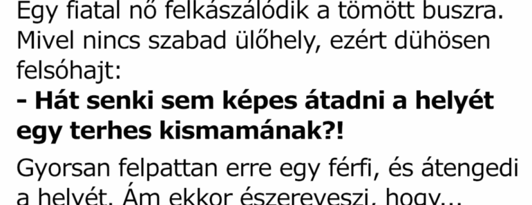 Egy nő felkászálódik a tömött buszra