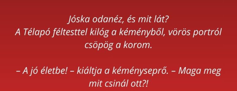 Egy hideg decemberi estén a kéményseprő, Jóska, épp egy háztetőn dolgozik.