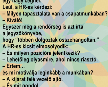 Vicc: Egy férfi elmegy az állásinterjúra egy nagy cégnél. Vicc: Egy férfi elmegy az állásinterjúra egy nagy cégnél.