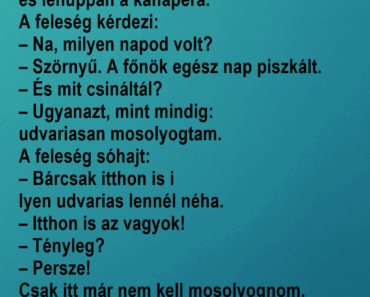 A férj hazaér, ledobja a kabátját, és lehuppan a kanapéra. A férj hazaér, ledobja a kabátját, és lehuppan a kanapéra.