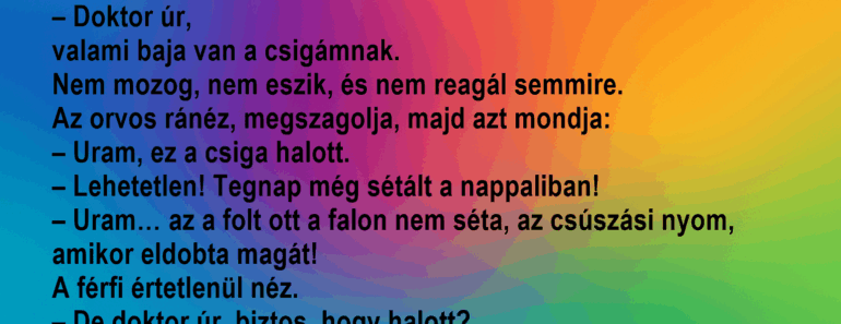 Egy férfi bemegy az állatorvoshoz, egy döglött csigával a kezében. Egy férfi bemegy az állatorvoshoz, egy döglött csigával a kezében.