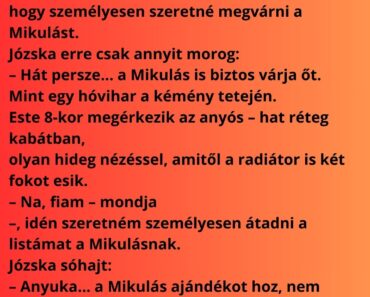 Egy decemberi estén Józska felesége odaszól neki: – Drágám, anyu ma este marad nálunk… Egy decemberi estén Józska felesége odaszól neki: – Drágám, anyu ma este marad nálunk…