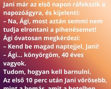 Jani és a felesége, Ági elmennek egy mediterrán tengerpartra nyaralni. Jani és a felesége, Ági elmennek egy mediterrán tengerpartra nyaralni.