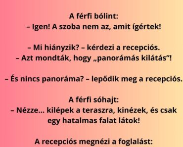 Egy férfi lemegy a recepcióra, láthatóan ingerülten.