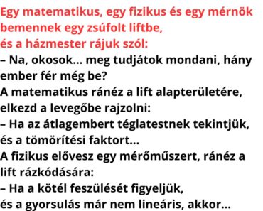 Egy matematikus, egy fizikus és egy mérnök bemennek egy zsúfolt liftbe, és a házmester rájuk szól:
