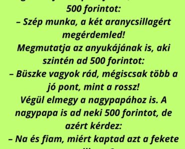 A kisfiú kap az iskolában két aranycsillagot és egy feketét.