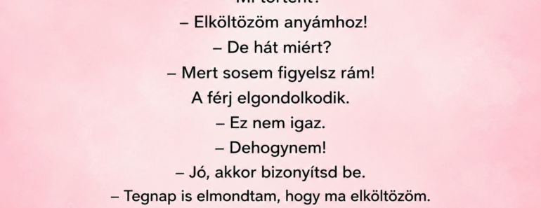 A férj hazamegy, és látja, hogy a felesége mérgesen pakol.
