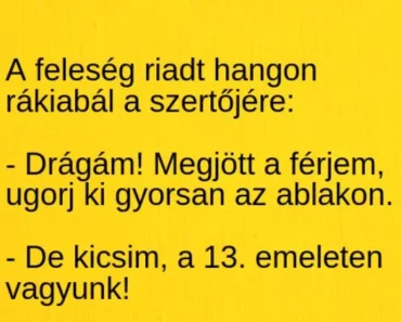 Vicc: A feleség riadt hangon rákiabál a szertőjére: