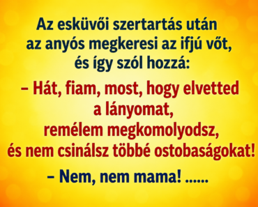 Az esküvői szertartás után az anyós megkeresi az ifjú vőt