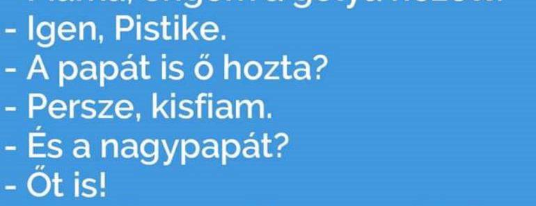Vicc: Pistike kérdezi: -Mama, engem a gólya hozott?