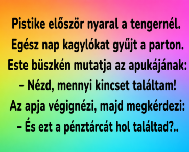 Vicc: Pistike először nyaral a tengernél.