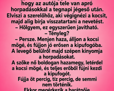Egy szőke nő reggel észreveszi, hogy az autója tele van apró horpadásokkal…