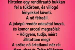 A szőke nő egy vadonatúj, tűzpiros kabrióval száguld az autópályán.