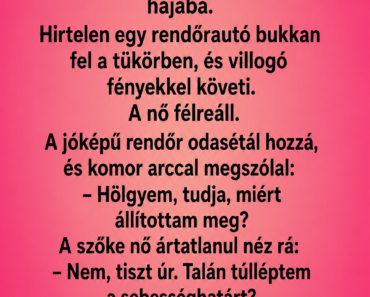 A szőke nő egy vadonatúj, tűzpiros kabrióval száguld az autópályán.