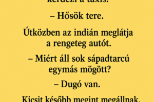Egy indián feljön Budapestre, és beül egy taxiba.