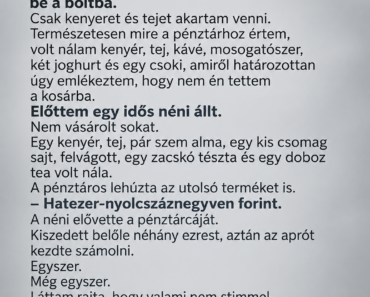 A pénztárnál előttem álló néni visszatett három dolgot a kosarából – amit a mögötte álló férfi tett, arra senki nem számított