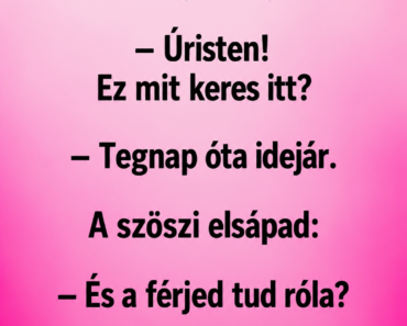 A szöszi meglát egy gólyát a barátnője kertjében.